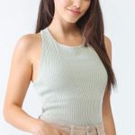 Le lis Ribbed Sage Green Bodysuit With Crisscross Open Back Size Medium Photo 0