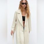 ZARA New Ivory Belted Linen Blend Lapel Collar Christmas Holiday Trench Sz M Photo 3