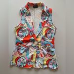 GUAPA Women’s Colorful Abstract Face Print Collared Casual Vest‎ Like New M/L Orange Size M Photo 2