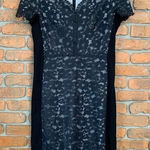 DKNY  Lace Short Sleeve V-Neck Sheath Midi Dress Black Gray‎ - Size 12 Photo 0