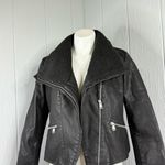 Baccini  Black Leather Jacket with Shearling Collar Photo 4