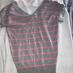 Gray and Pink Striped Short Sleeve cashmere Top Photo 6
