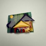 Kitty Cat In Front Of House Signed House Pins By Lucinda Brooch Pin Handcrafted Photo 1