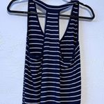 Athleta  Striped Ruched Ponte Racerback Navy & White Tank Dress Women's Size MP Photo 5