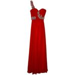Riva Designs Beaded One Shoulder Formal Red Dress Floor Length Evening Gown Size 0 Photo 2
