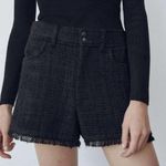 ZARA Black Tweed Textured Adorable High Waisted Frayed Hem Shorts Photo 0