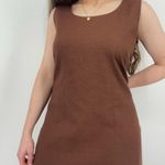 vintage boho minimalist earth tone brown linen blend shift dress sleeveless 14 Size L Photo 5