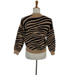 J.O.A. Womens Zebra Print Sweater Small Brown Animal Pattern Y2K Statement Knit Photo 2