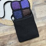 Vintage Chateau Black Granny Square Knit Crossbody Bag Small Purse Photo 2