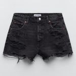 ZARA New Black High Waisted Bohemian Distressed Ripped Shorts 100% Cotton Size 8 Photo 4