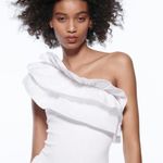 ZARA  Ribbed Ruffled Asymmetrical Thong Bodysuit White Size Large New Photo 0