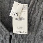 ZARA NWT  Covered Button Cable Knit Pom Pom Cardigan Sweater in Charcoal Gray Photo 2