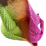 NEW Crocheted Crossbody Hobo Bucket Bag Adjustable Tie Straps Green Orange Pink Photo 1