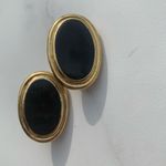 Unique Vintage Vintage Gold Tone Oversized Black Oval Clip On Earrings Photo 0