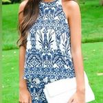 Dee Elle Nordstrom  blue and white halter racerback romper size medium NWOT Photo 0