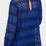 Free People  Simone Mock Neck Mini dress L Bell Sleeves Crochet Lace Cobalt Blue Photo 0