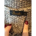 Bask  Sweater Women Small Brown Ivory Knit Collared Snap Long Line‎ Cardigan Photo 6