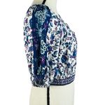 Joie  Medium Crop Top Boho Floral Balloon Sleeves Keyhole Neck Elastic Waist Blue Photo 3