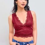Cider Women’s Size S Lace Tank Top Burgundy Red Plunge Neck Y2K Euro Summer Photo 4
