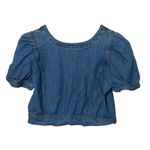 Madewell ‎ Denim Puff Sleeve Button Front Cropped Top Cottage Boho Casual Fall Photo 7