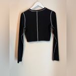 Garage Contrast Stitching Long Sleeve Ribbed Cropped Top Lg Black White EUC Photo 5