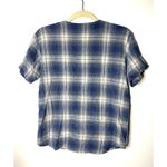 VTG Silk Exchange Blue Plaid Button Up V Neck Short Sleeve Silk Shirt Womens S Photo 1