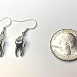 Handmade Vintage Gothic Silver tooth earrings , Y2K Grunge Boho drop and dangle earrings Photo 1