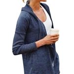Athleta  Blissful Wrap Sweater Medium Blue Open Cardigan Hood Pockets Thumb Holes Photo 1
