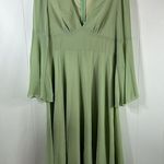 NWT Area Stars Sage Maggie Bell Sleeve Midi Dress V Neck Bustline Pleat Medium Green Photo 2