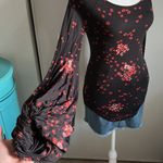 Free People Floral Scoop Neck Drop Shoulder Bubble Sleeve Stretchy Shirt Photo 5