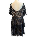 Boohoo Little Black Dress Lace Overlay Cream Lining Knee Ruffles Layered SZ 14 Photo 10