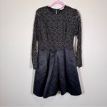 Ted Baker  Black Satin Gold Glitter Lace Mini Dress Womens M Formal Long Sleeve Photo 12