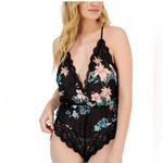 INC International Concepts Black Tropical Lace Chiffon Floral Lingerie Bodysuit, Size M Photo 7