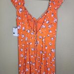 Free People  Like a Lady Orange Citrus Floral Mini Dress Lace Up Back S NWT Photo 3