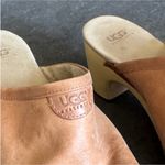UGG  Brown Leather Mules with Wooden Sole Photo 4