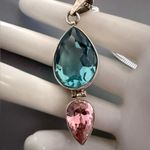 ATI Mexico Blue and Pink Teardrop Sterling Silver Pendant with SS Plate Chain🔥 Photo 0