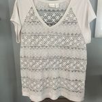 Chico's Size 2 (large) Light Grey Short Sleeve Top With Lace Photo 0