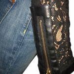 Contempo Casuals Lace Sleeve Faux Leather Jacket Photo 4