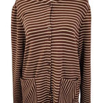 Isaac Mizrahi Brown Stripe Button-Up Hoodie Size Small Striped Preppy Hoodie Photo 0
