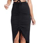 Bebe NWT Women's Two Piece Shirred Knit Dress in Black Size Large Photo 0