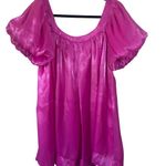 Storia  Hot Pink/Fuchsia Metallic Square Neck Puff Sleeve Party Dress Size M NWOT Photo 1