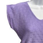 Womens Lavender V Neck Short Sleeve Knit Sweater Top Textured Pattern Medium Purple Photo 2