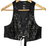 Bisou Bisou Black Sequin Embellished Beaded Vest Tie Back Y2K Goth Size Small Photo 0
