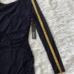 Badgley Mischka BADGLEY MISCHIKA long Sleeve side ruched V back sheath dress in Navy size 4 Photo 8