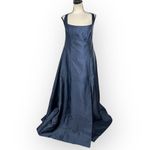 Alfred Sung  Maxi Gown Women's 14R Navy Blue Square Neck Satin A-Line Sleeveless Photo 4