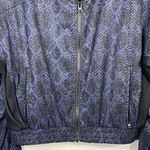 Athleta Sz M Brooklyn Bomber Jacket Blue Black Snakeskin Print Photo 2