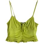 Meraki Cropped Tank Top Womens XL Lime Neon Green Ruched Ruffle Peplum Y2K Indie Photo 0