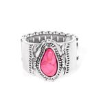 Paparazzi MOAB MOTIF - PINK STONE SILVER RING - Photo 0