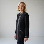 Dana Buchman Women’s Black Merino Wool & Leather Trim Sweater Jacket Size Large Photo 1