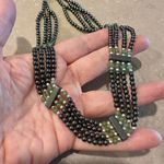 Vintage Hematite & Green Beaded Statement Necklace Gray Photo 1